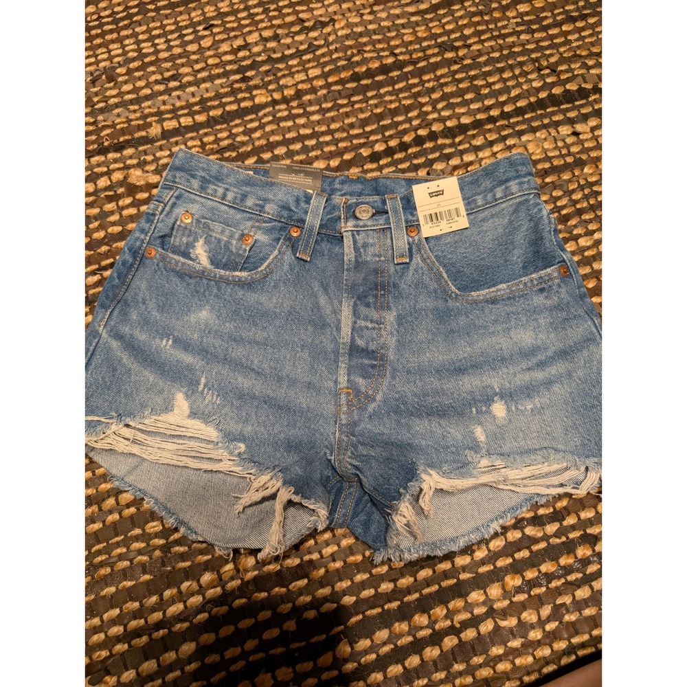Levis 501 Original High Rise Distressed Denim Shorts Blue Size 26 NWT